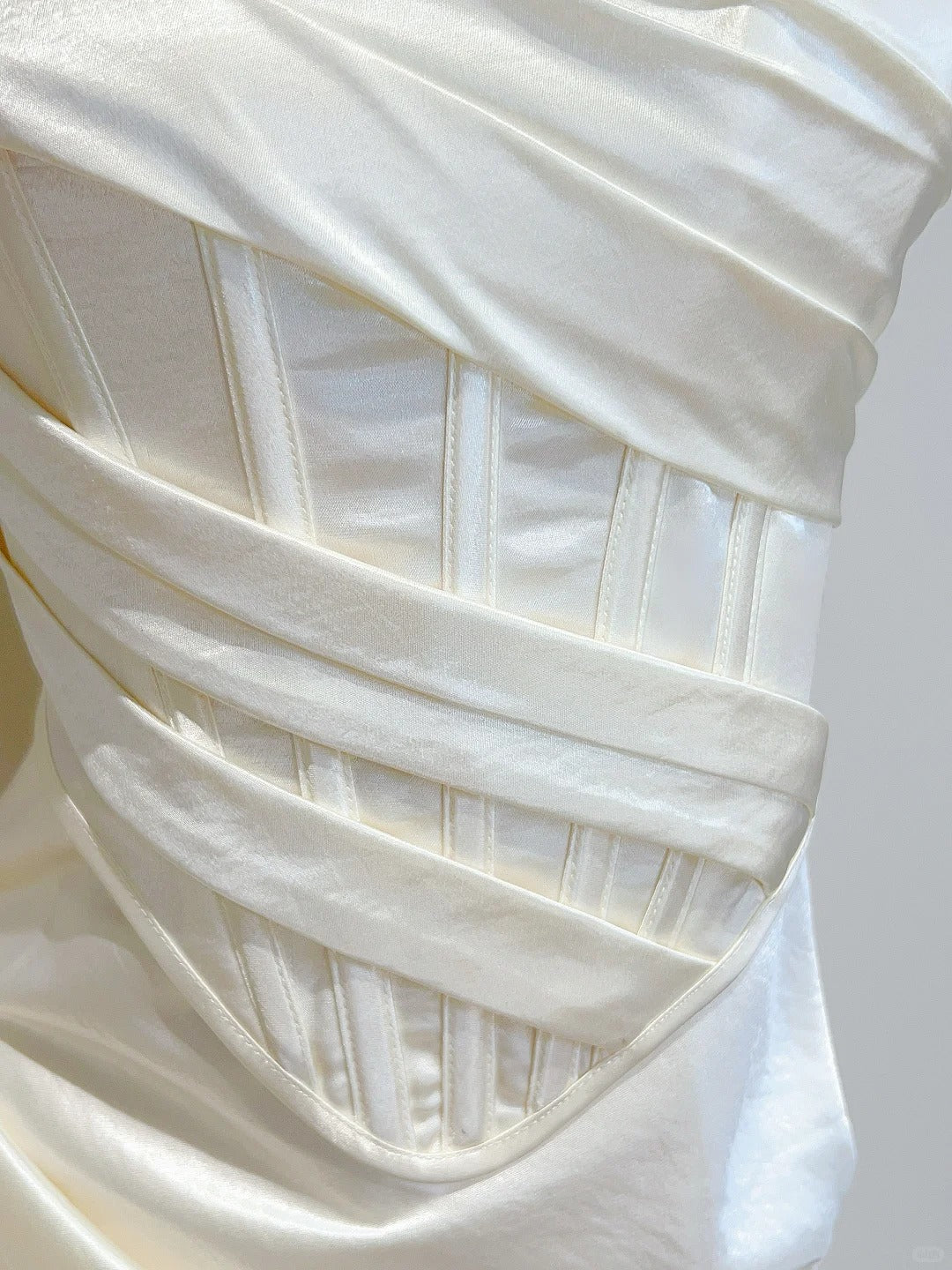 Simple Ivory Mermaid Square Neck Strapless Pleated Satin Prom Dress Evening Dress Bridesmaid Dress P4069