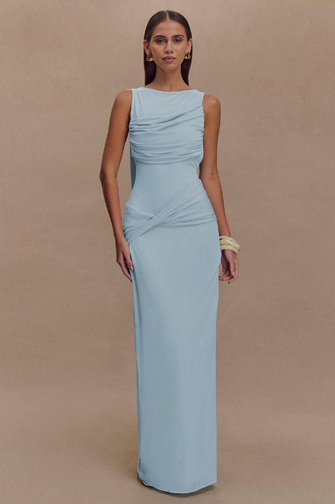 One Shoulder Ruched High Split Slip Maxi Dress - View 3