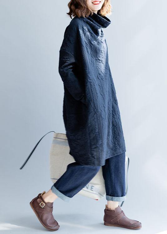 Crinkled Texture Cowl Neck Long Sleeve Oversized Tunic Dress - View 3