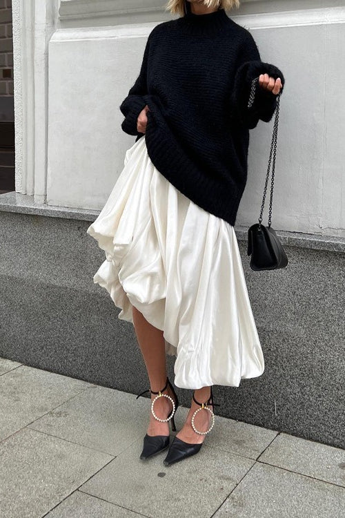 High Waist Balloon Voluminous Solid Casual Skirt