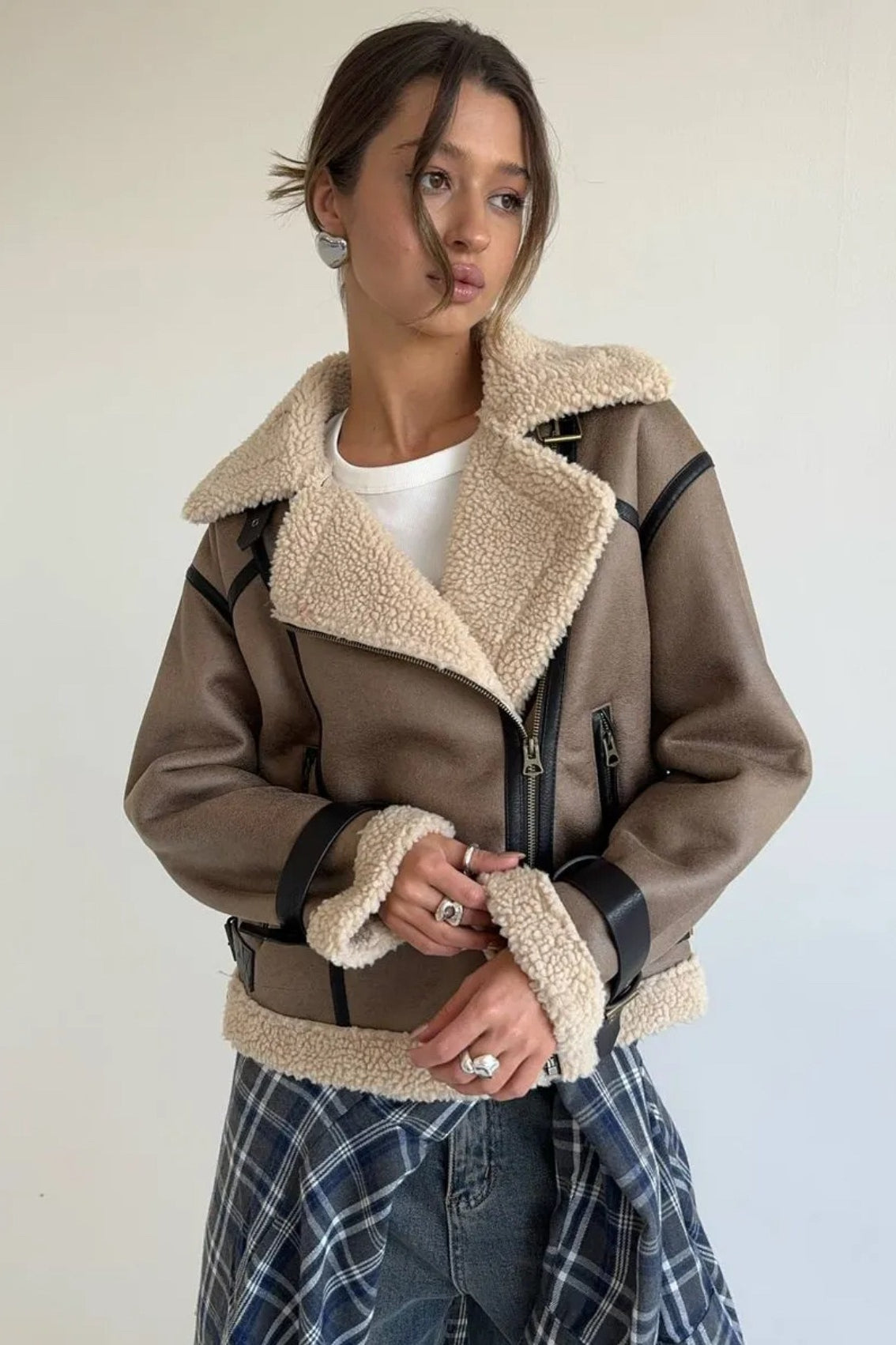 Vintage Patchwork Faux Suede Long Coat with Stylish Lapel