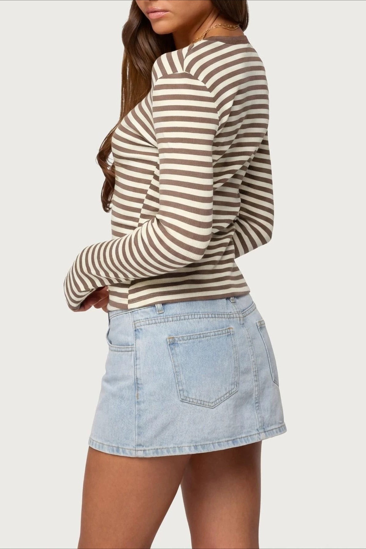 Striped Henley Neck Fitted T-shirt