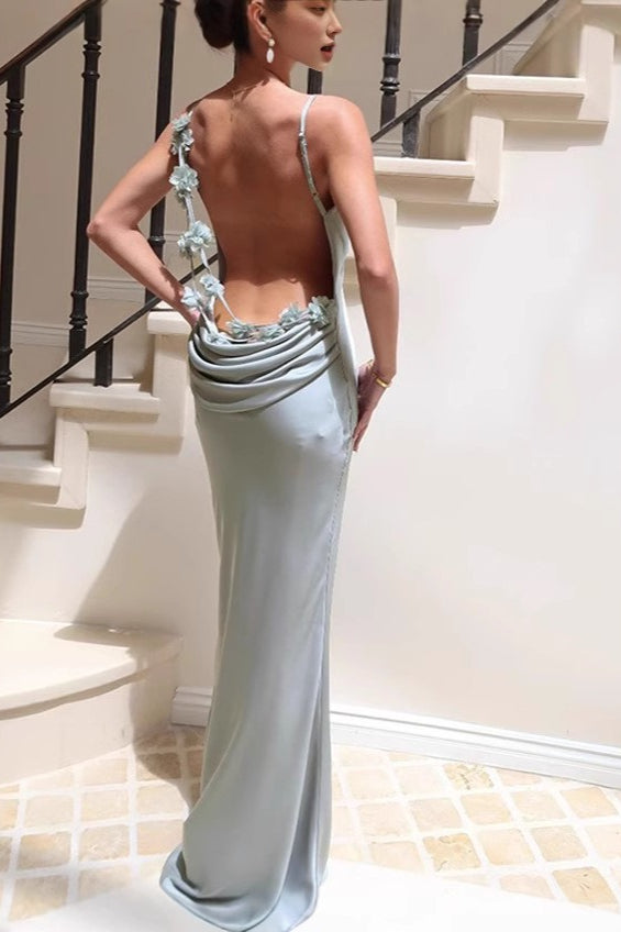 Satin Cowl-Neck Spaghetti Strap Mermaid Maxi Dress 2
