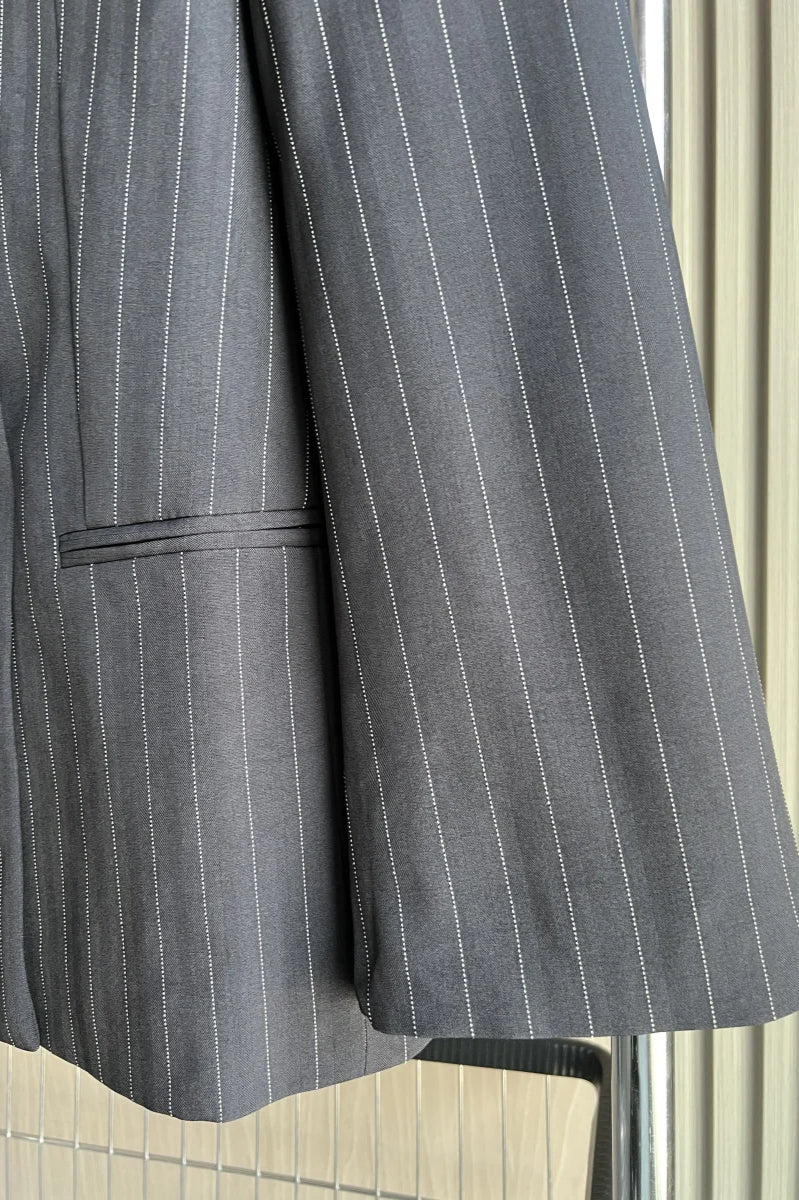 Shoulder-Padded Pinstripe Blazer 5