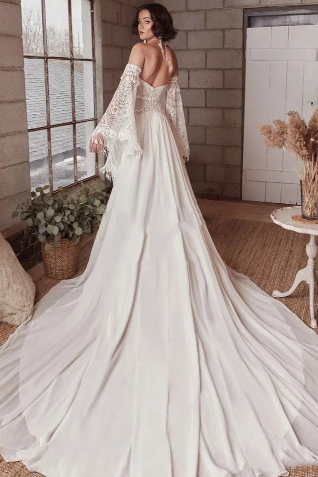 Boho Lace Off Shoulder Bell Sleeve Maxi Gown 3