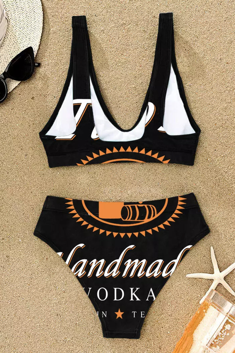 Drinks Letter Graphic Print Two Pieces Swimwear - Fashionpara
