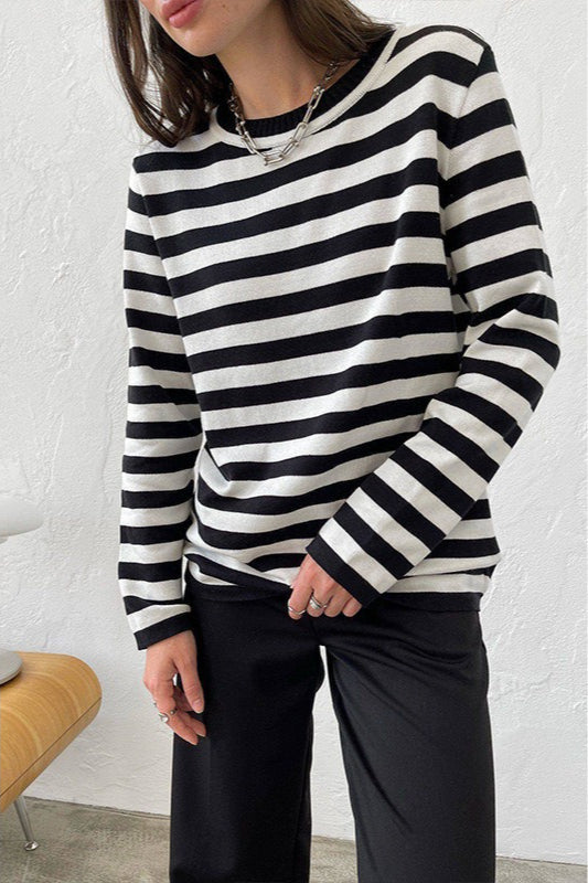 Casual Drop Shoulder Contrast Stripe Knit Sweater 9