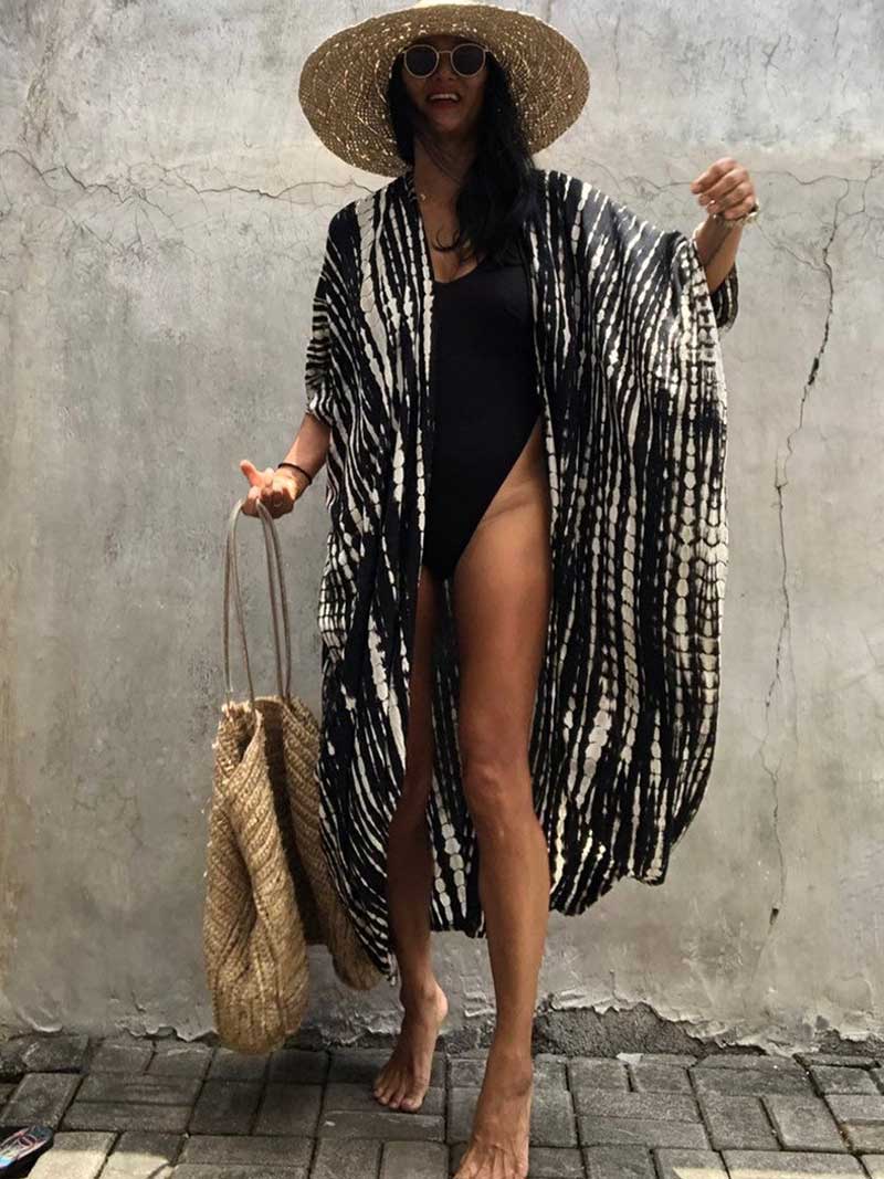 Tie-Dye Print Different Colors Rayon Long Length Gown Kimono Duster Robe - Fashionpara
