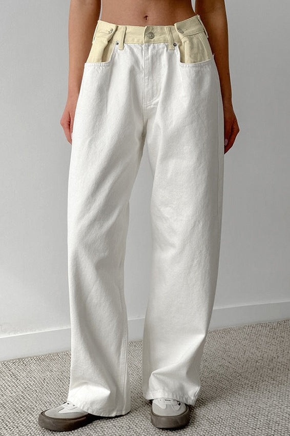 Colorblock Loose Straight Jeans