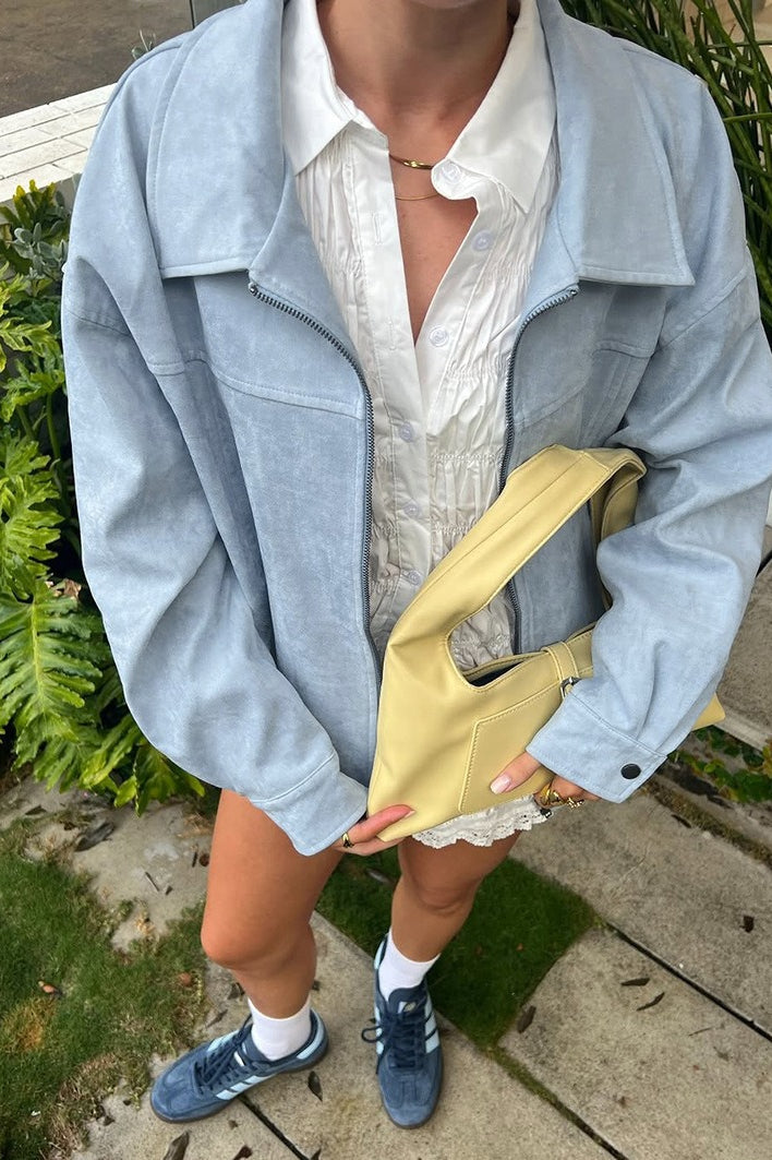 Casual Blue Suede Jacket 2