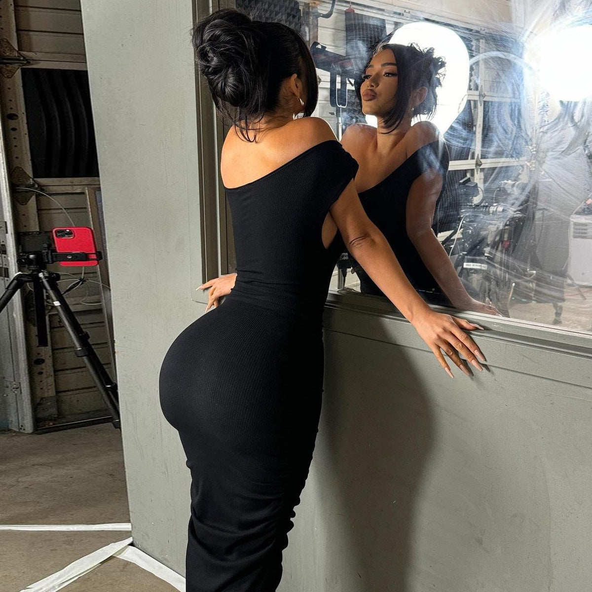 Asymmetric Off-Shoulder Ruched Bodycon Maxi Dress 6