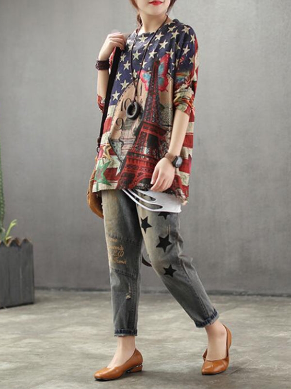 Aida Vintage Contrasting Star Print Knit Top 5