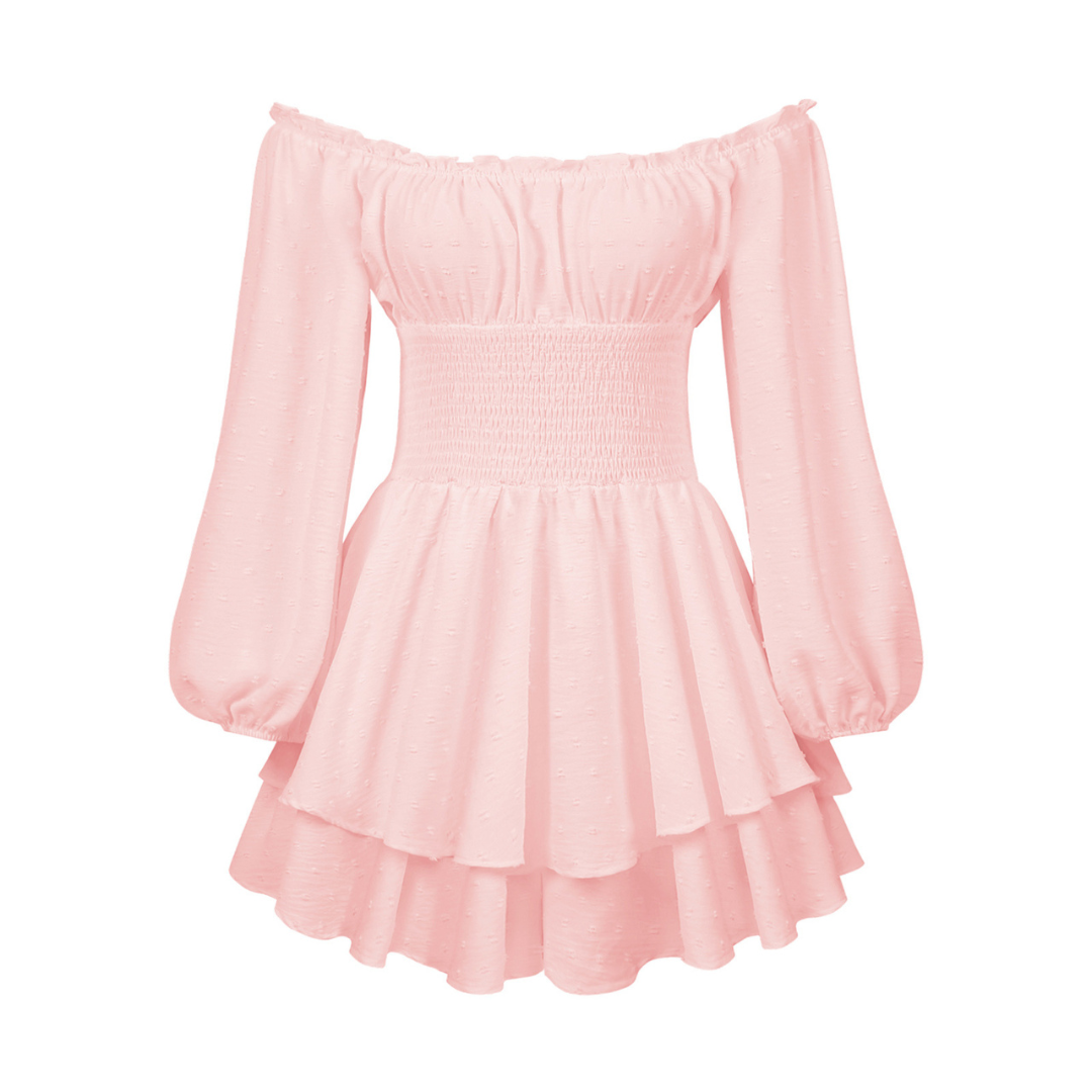 Off Shoulder Long Sleeve Smocked Tiered Ruffle Mini Dress 6