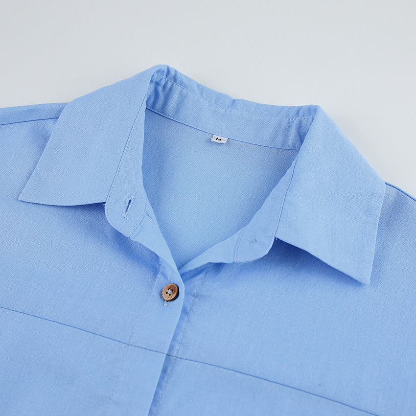 Linen Collared Short Sleeve Button-Front Belted Midi Dress 6