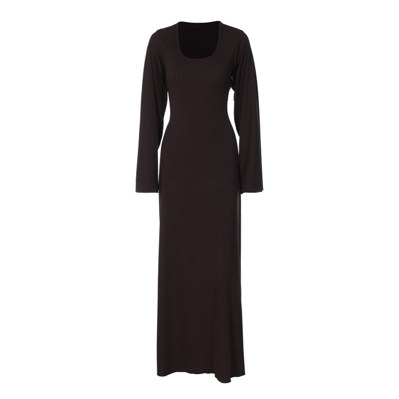 Ribbed Scoop-Neck Flared-Sleeve Column Maxi Dress 7