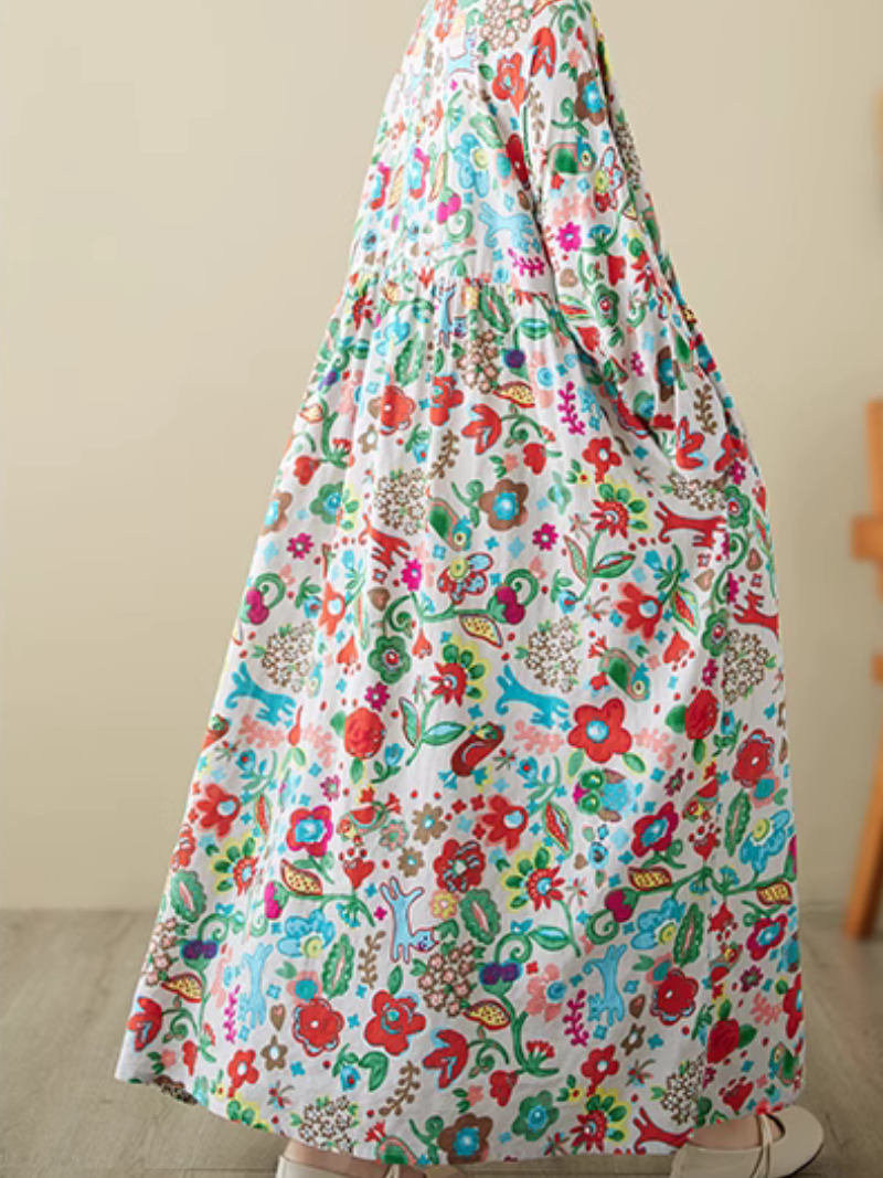 Chic Bohemian Long-sleeved floral Smock Dress - Fashionpara