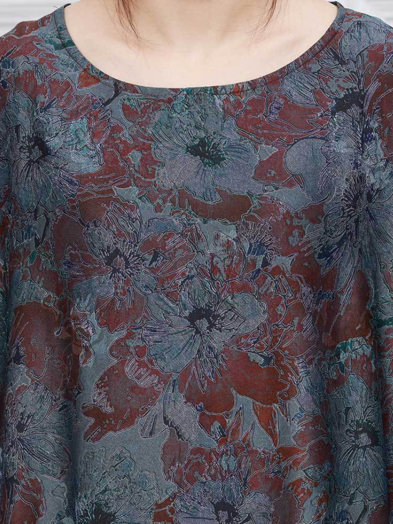 Floral Print Round Neck Batwing Cocoon Maxi Dress 5