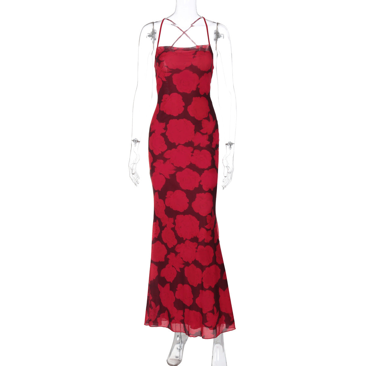 Floral Print Square Neck Bodycon Maxi Dress