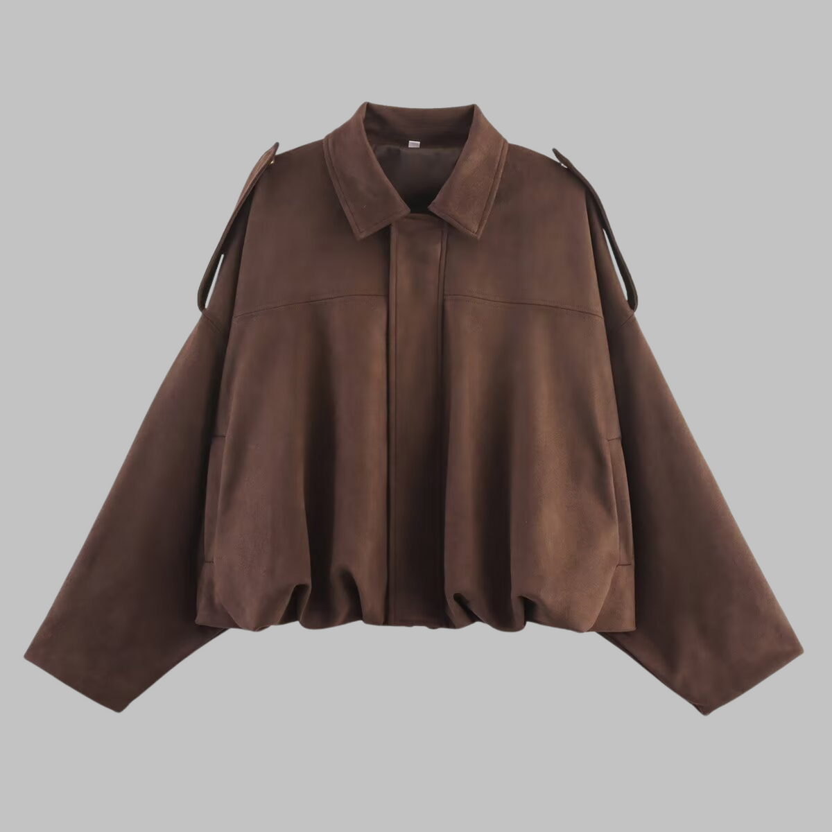 Suede Look Collared Drop Shoulder Bubble Hem Jacket 4