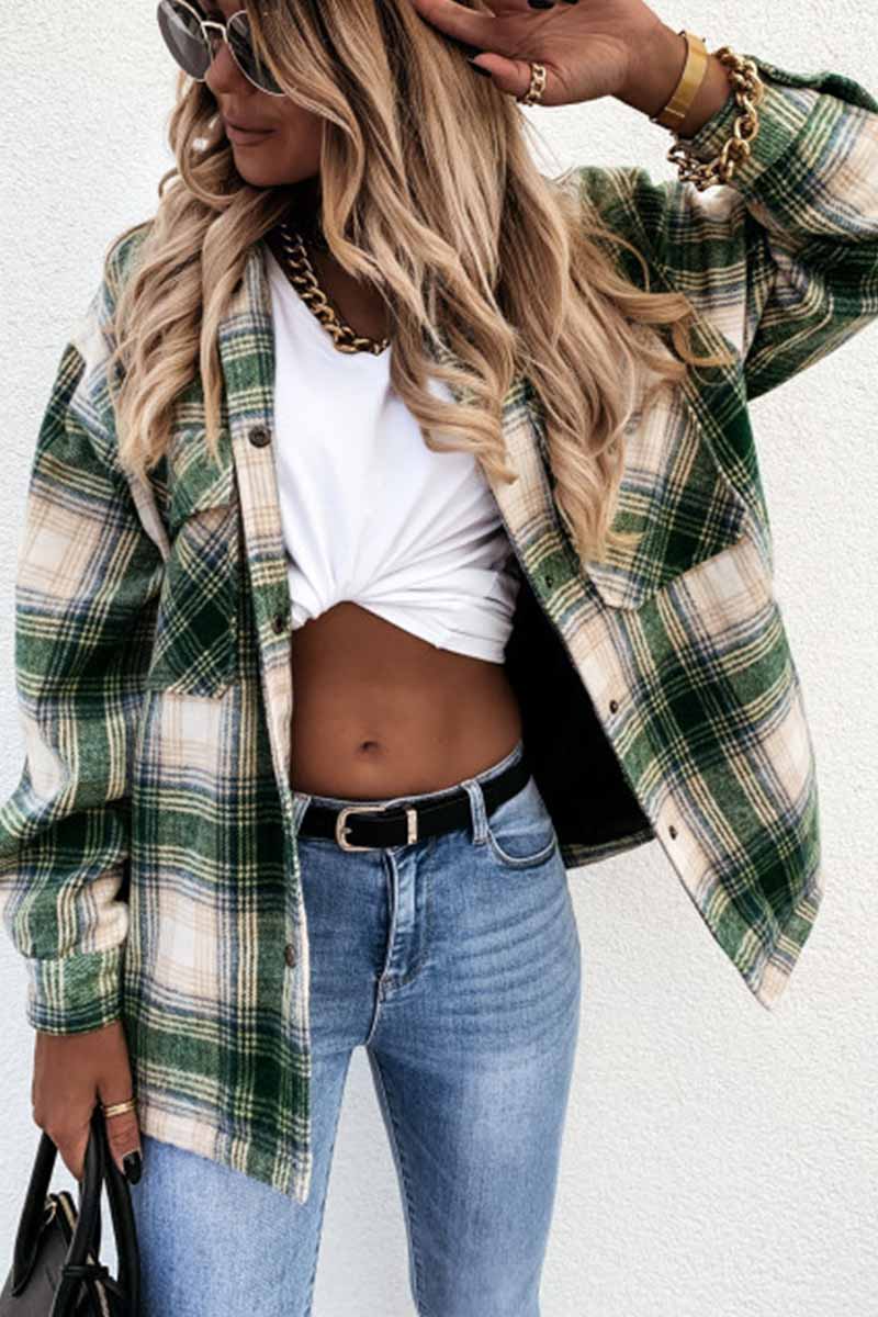 Florcoo Casual Loose Retro Plaid Stitching Shirt Jacket(3 colors)