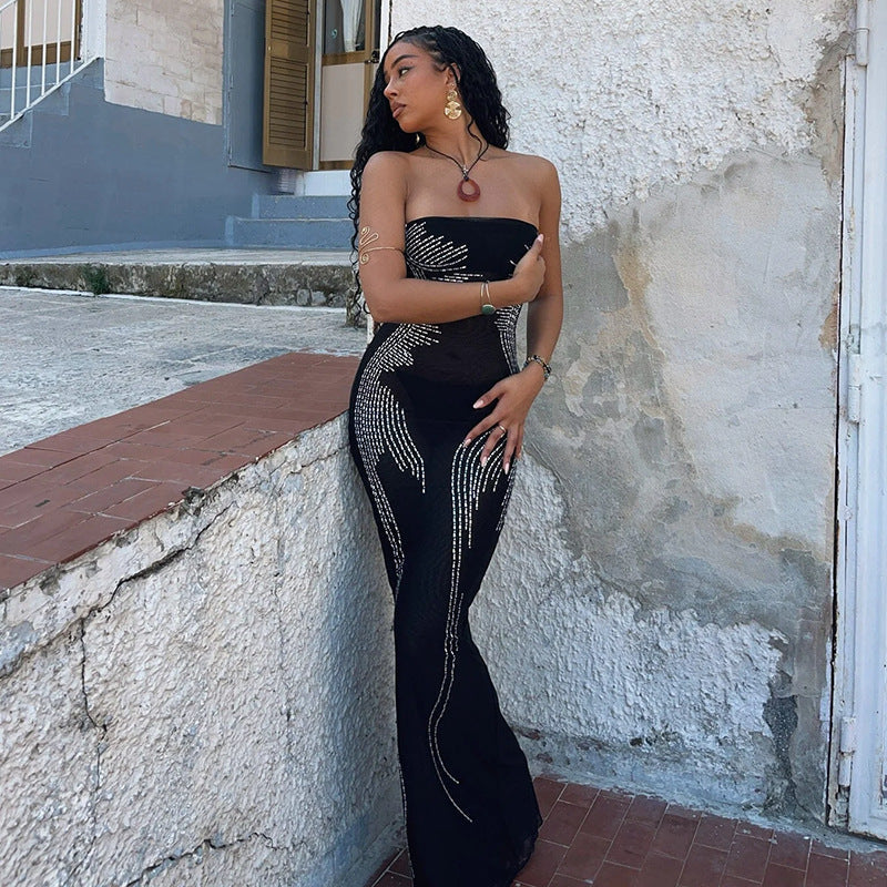 Strapless Embellished Bodycon Column Maxi Dress 5