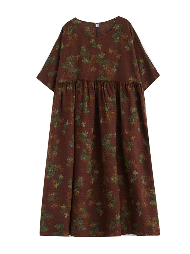 Floral Print Round Neck Short Sleeve Pleated Midi Dress 4