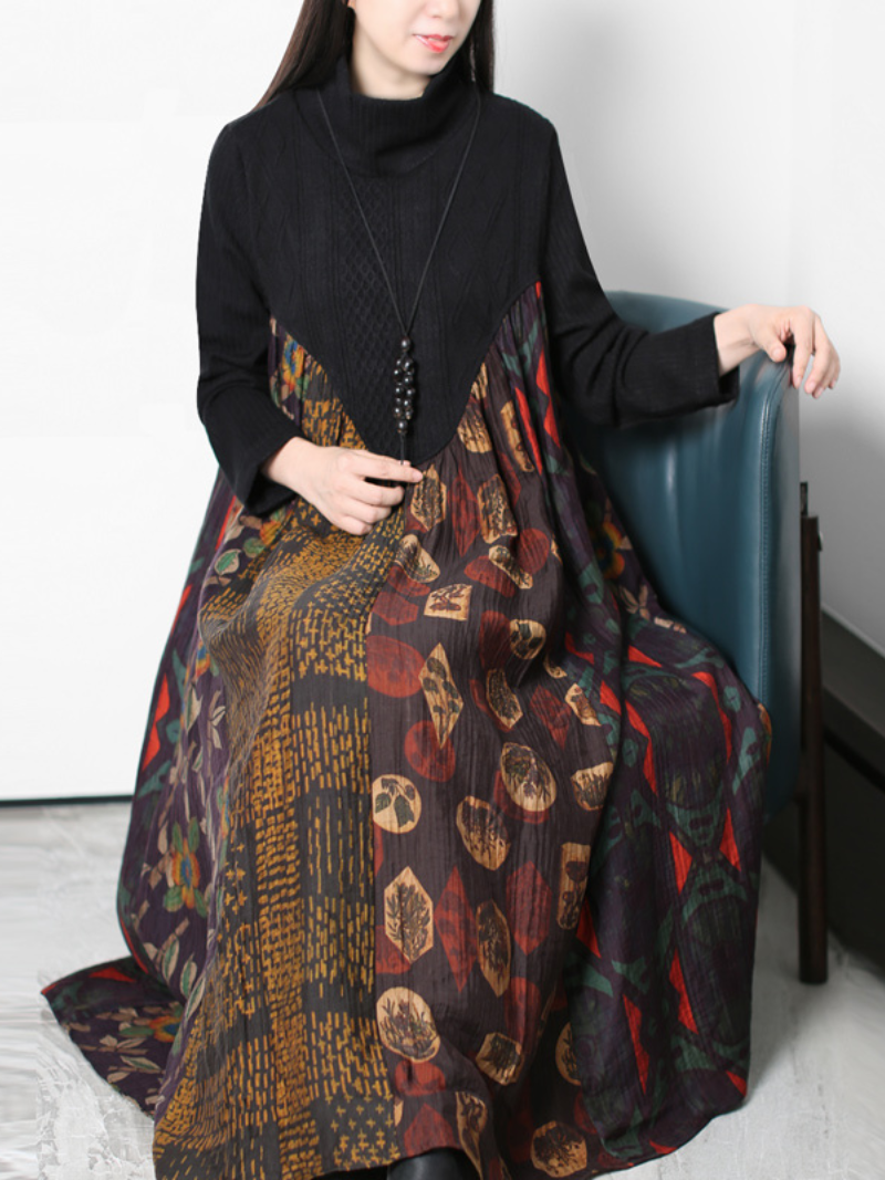 Winter half high collar skirt fairy long sweater dress 2