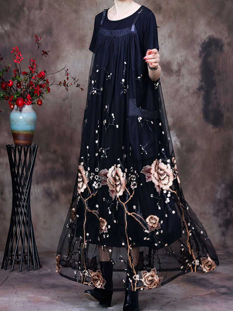 Floral Embroidered Strappy Pinafore Maxi Dress 6