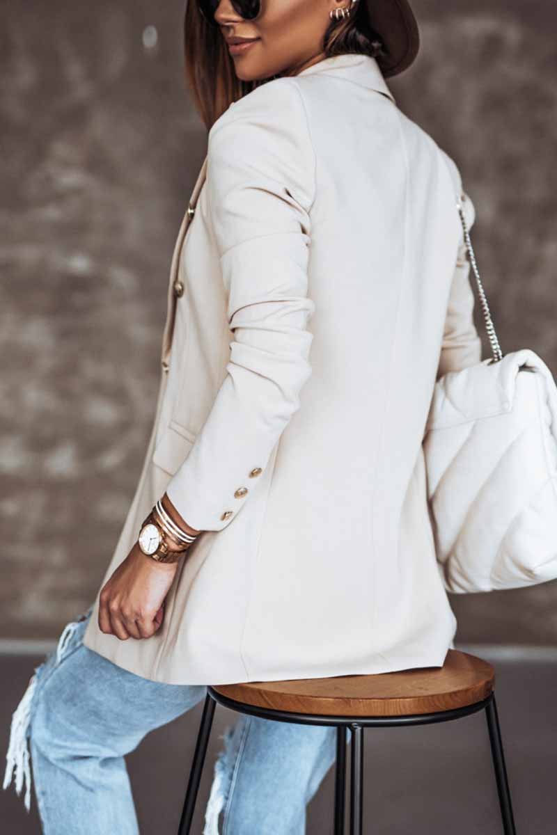 Florcoo Solid Color Long-Sleeved Double-Breasted Blazer Tops(4 colors)