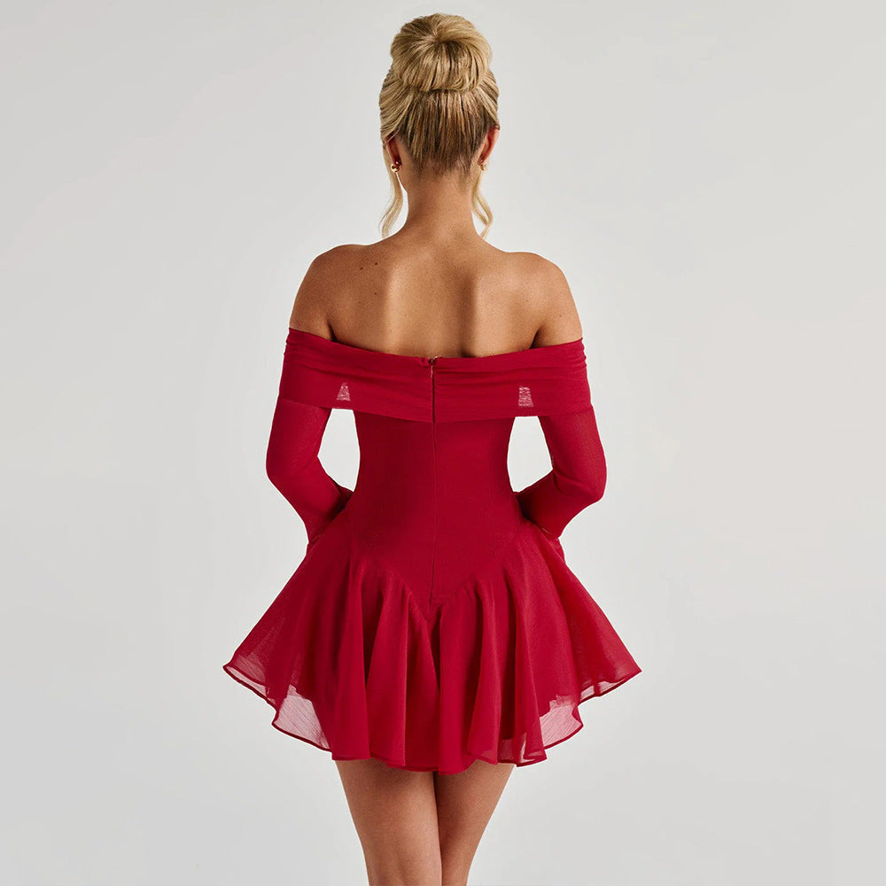 Off-Shoulder Bell-Sleeve Bow-Front Flared Mini Dress 6
