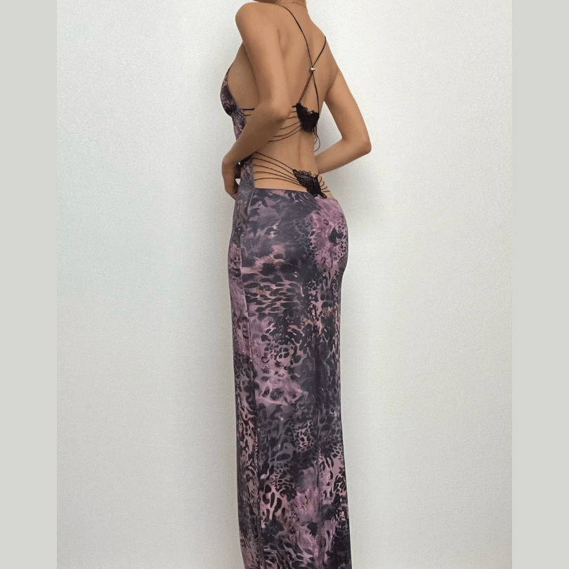 Butterfly applique backless v neck maxi dress - View 11