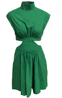 High-Neck Cap-Sleeve Cutout Pleated Mini Dress 6