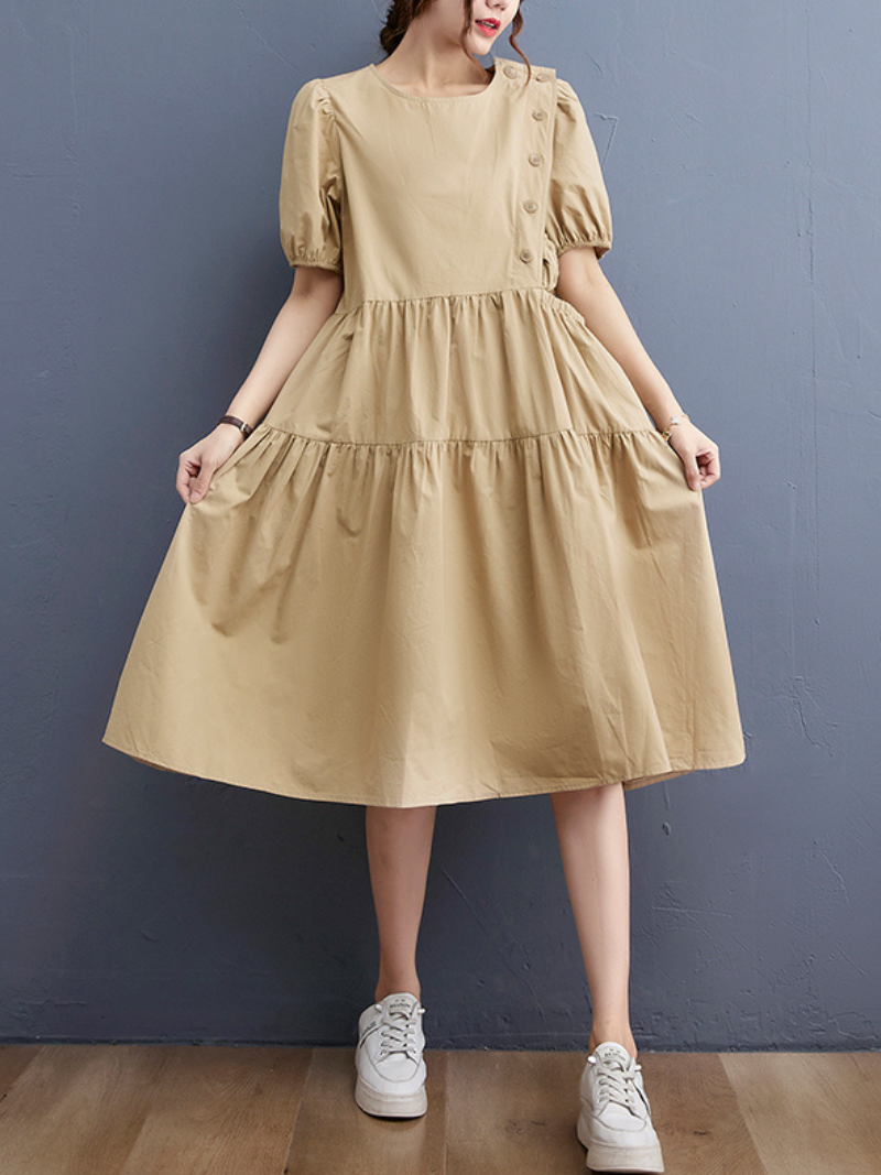 Everybody Love Round Neck Loose A-line Dress - Fashionpara