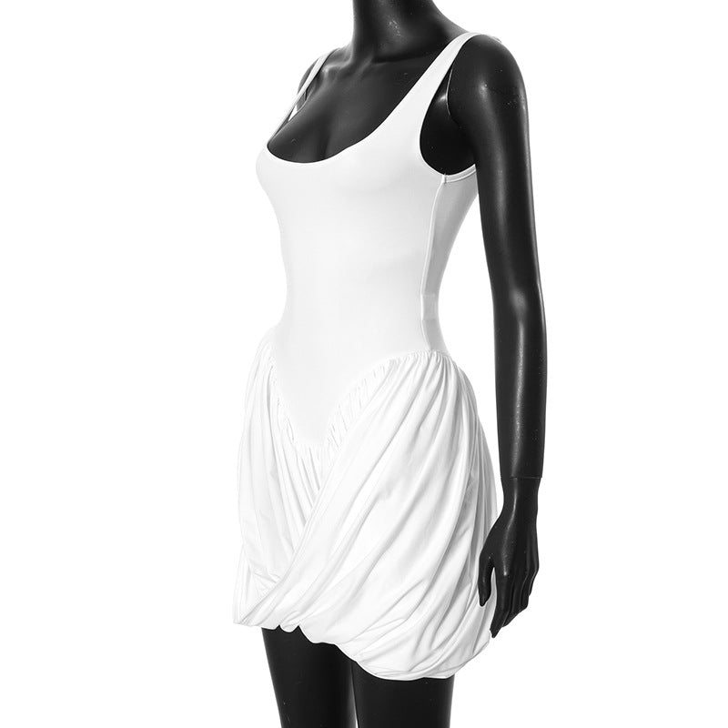 Scoop-Neck Sleeveless Draped Bubble-Hem Mini Dress 6