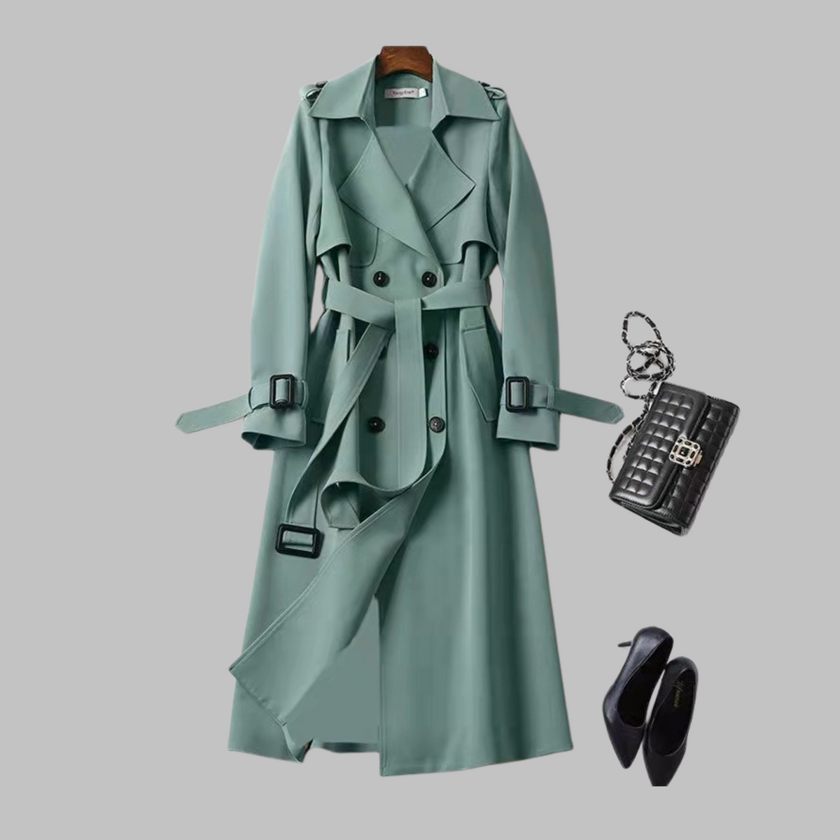 Double Breasted Belted Longline Trench Coat 4