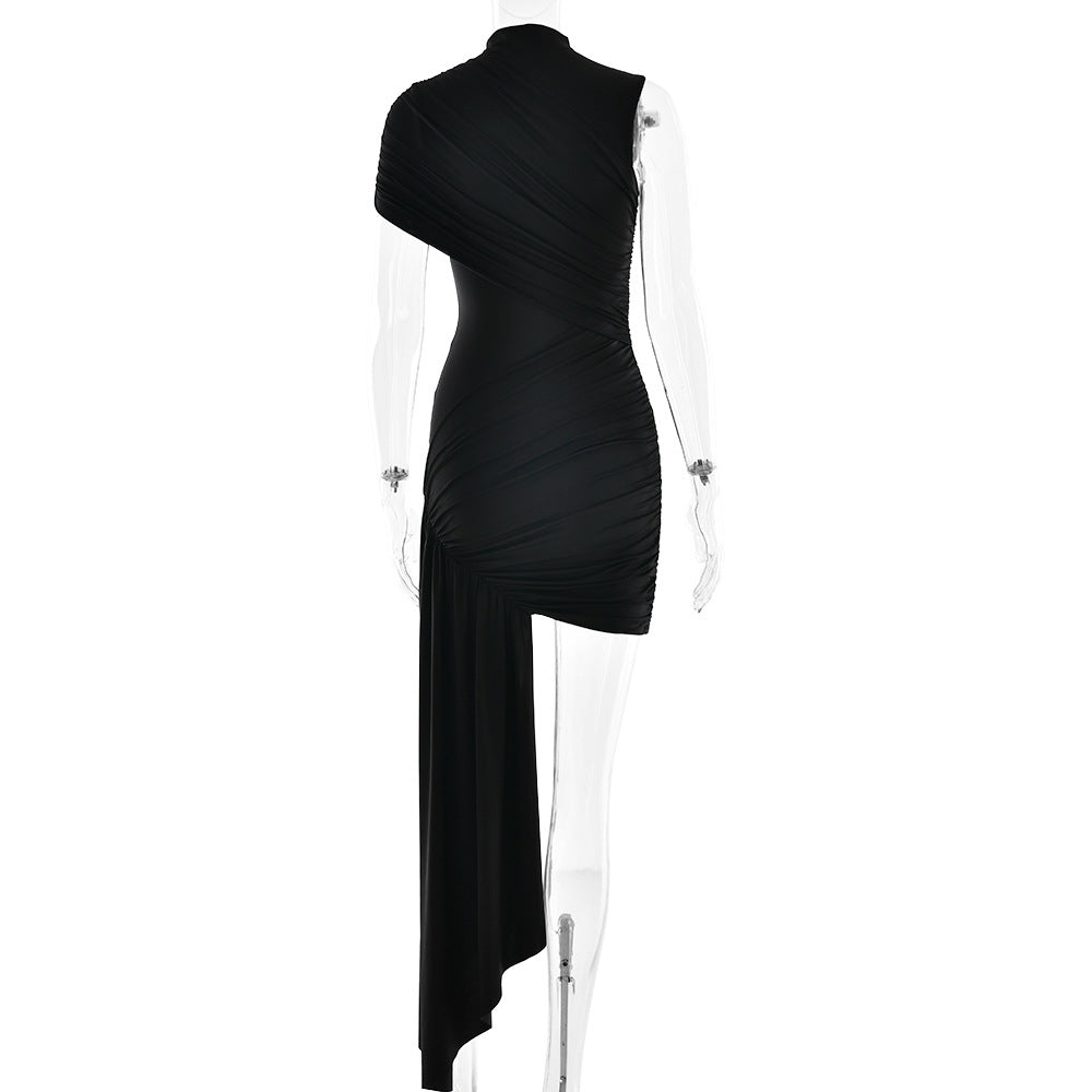Ruched Mock Neck Sleeveless Asymmetric Draped Mini Dress 6