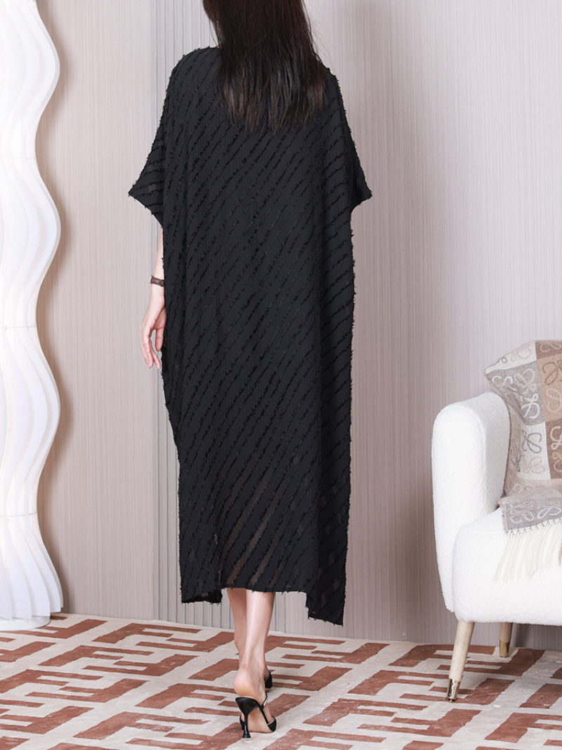 Textured Metallic Panel Round Neck Batwing Oversized Maxi Dress 5