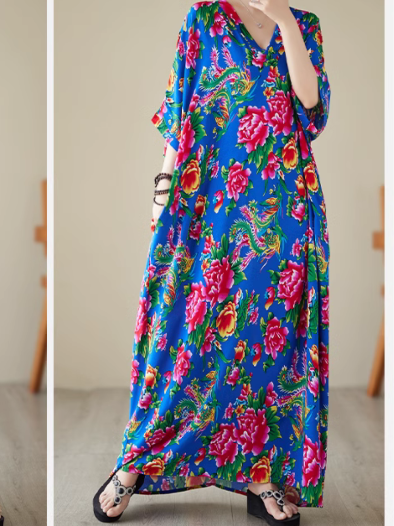 Elegance Cool Flower Kaftan Dress - Fashionpara