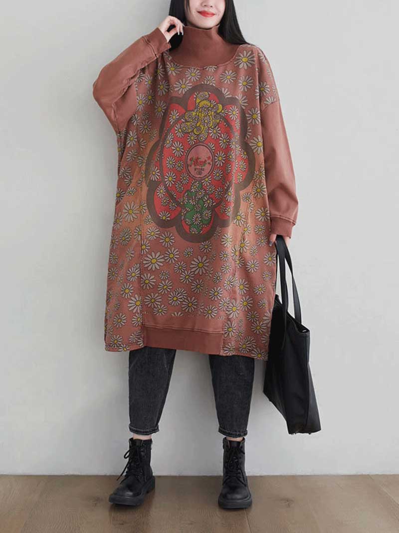 Make Your Dreams Printed Turtleneck Sweater Midi Dress - Fashionpara