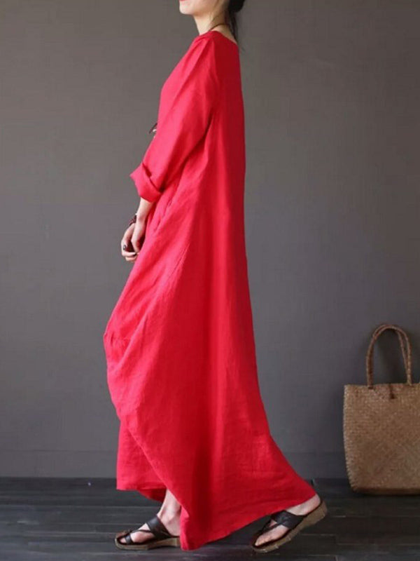 Round Neck Long-Sleeve Lantern Cocoon Maxi Dress 7