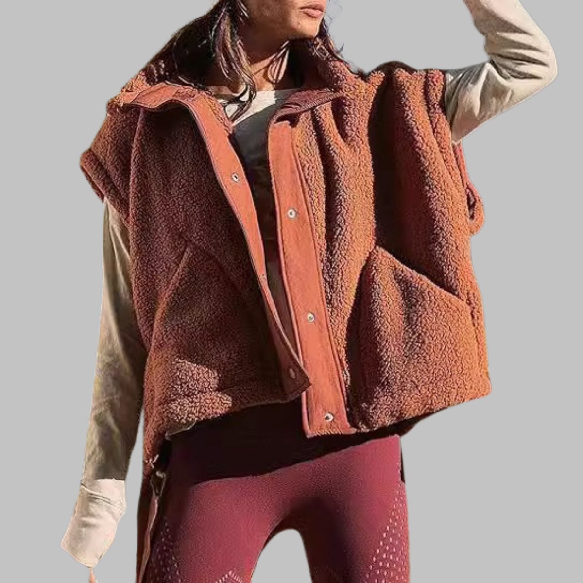 Fleece Stand Collar Button Front Sleeveless Vest 6
