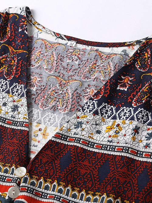 Paisley Print V-Neck Button-Front Swing Mini Dress 5