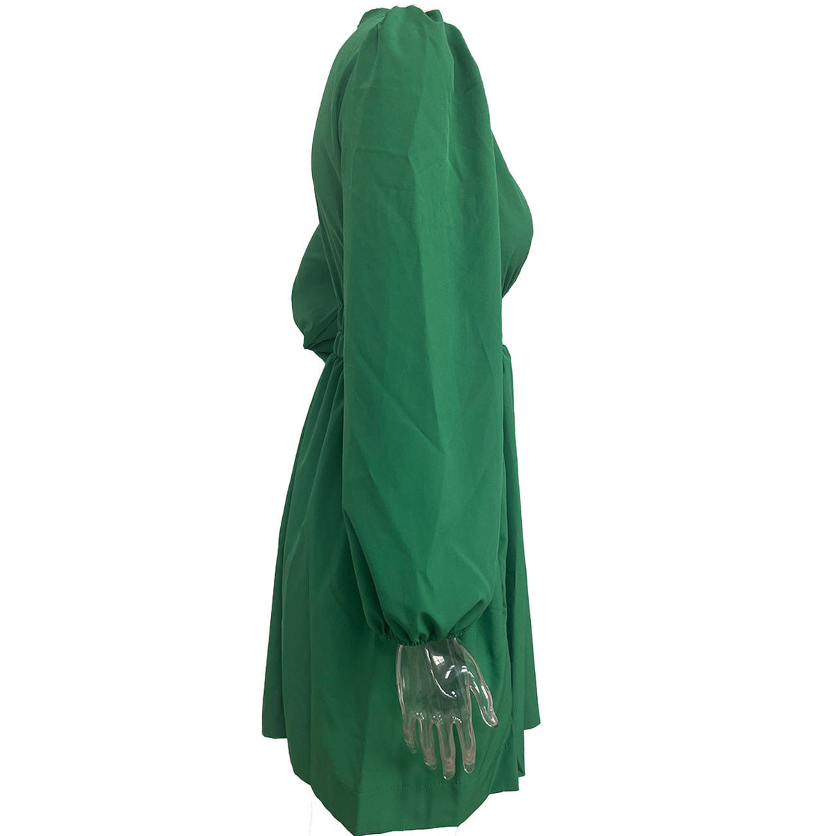 Textured Plunge V-Neck Long-Sleeve Flared Mini Dress 6