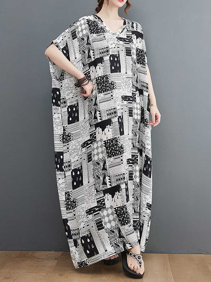 Look At Me Black & White Printed Kaftan Dress - Fashionpara
