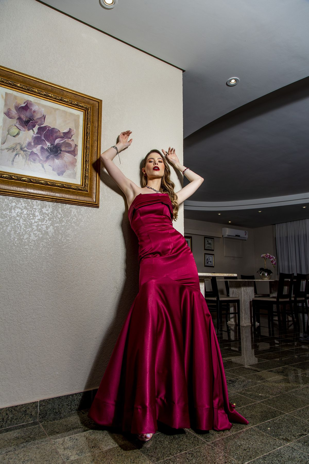 Stylish Hot Pink Strapless Satin Pleated Mermaid Evening Dress Long Birthday Prom Gown D1328