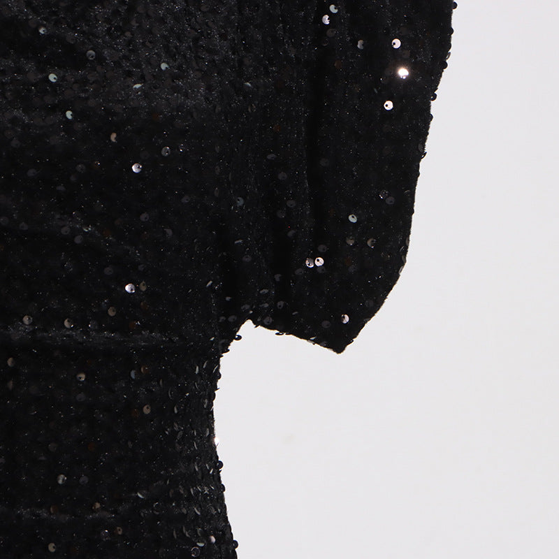 Crew Neck Sequin Padded-Shoulder Bodycon Mini Dress 7