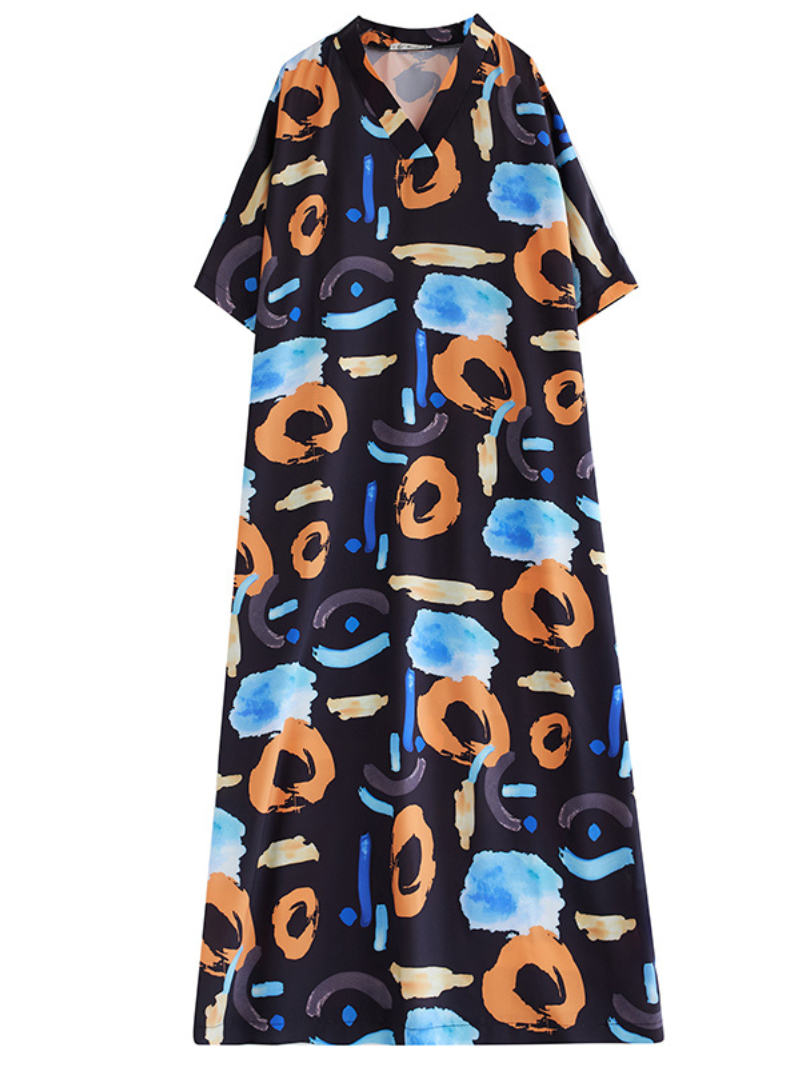Lightweight Cover-Up V Neck Kaftan Dress - Fashionpara