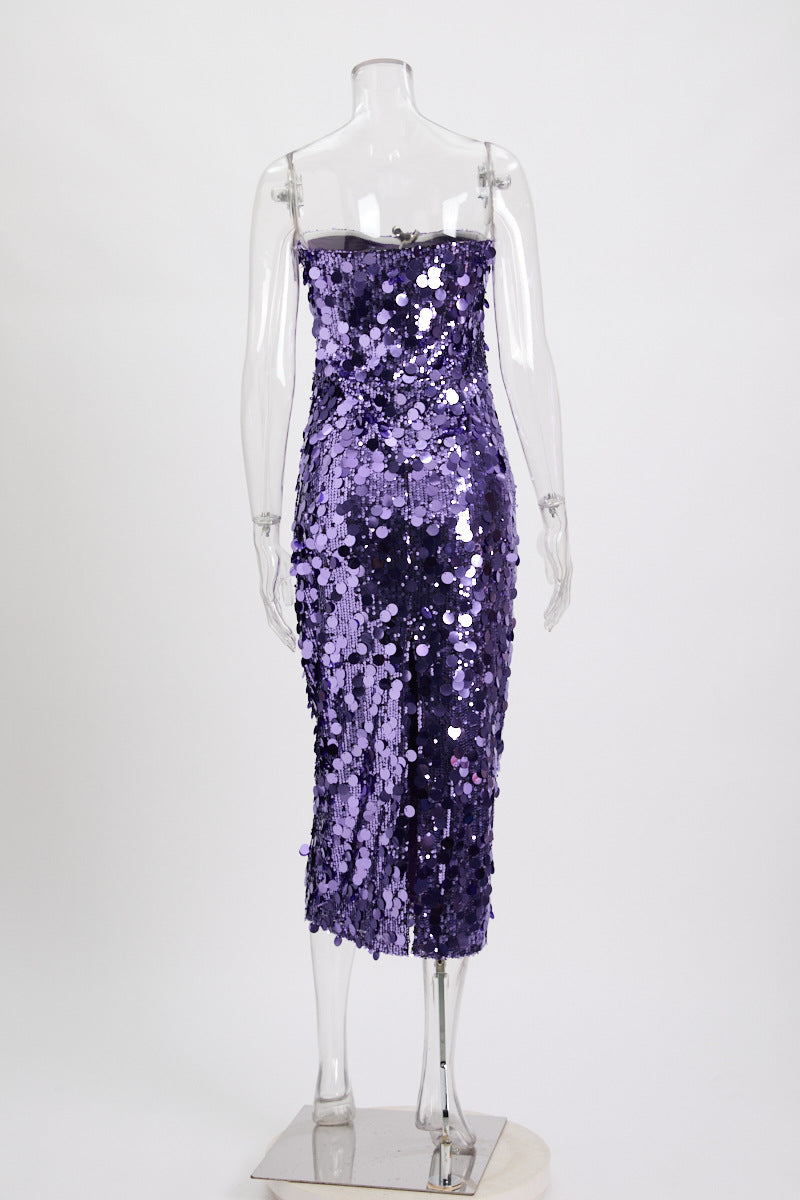 Paillette Sequin Strapless Bodycon Midi Party Dress - View 6