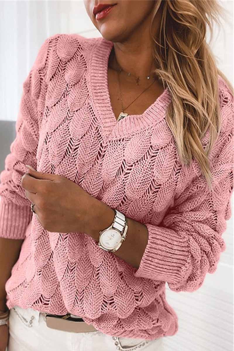 Florcoo Loose V-neck Feather Sweater in Solid Colors
