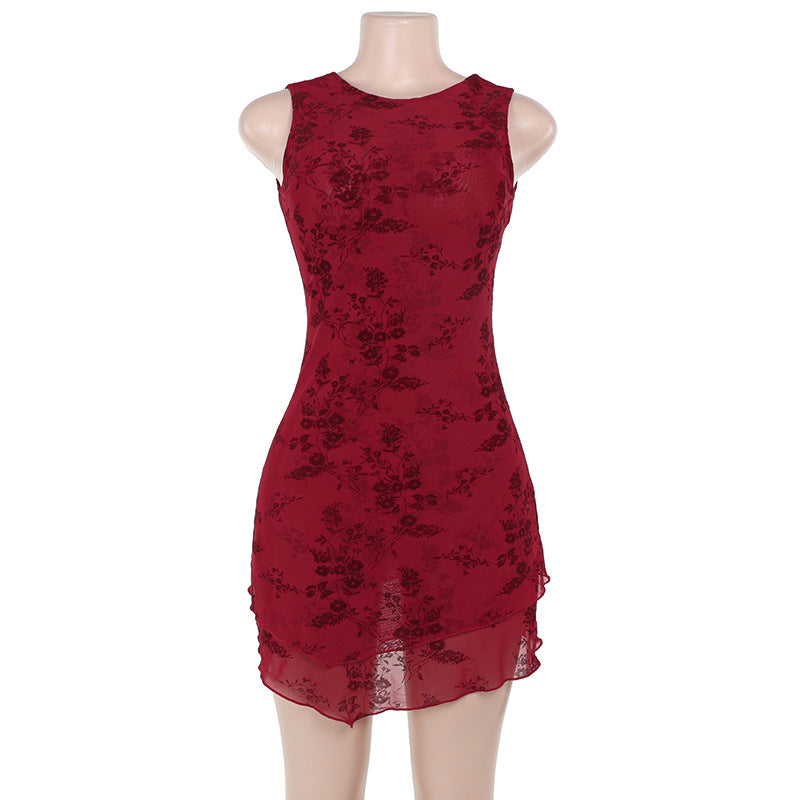 Floral Burnout High-Neck Sleeveless Bodycon Mini Dress 6